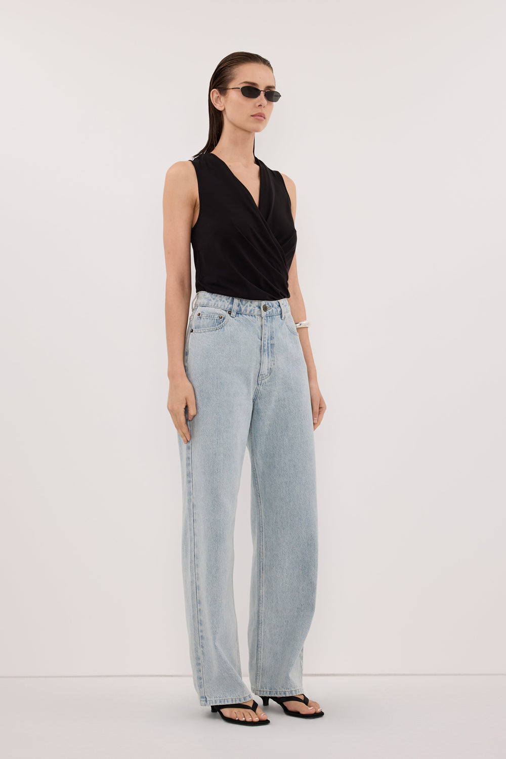 FELICITY BLACK SLEEVELESS WRAP TOP