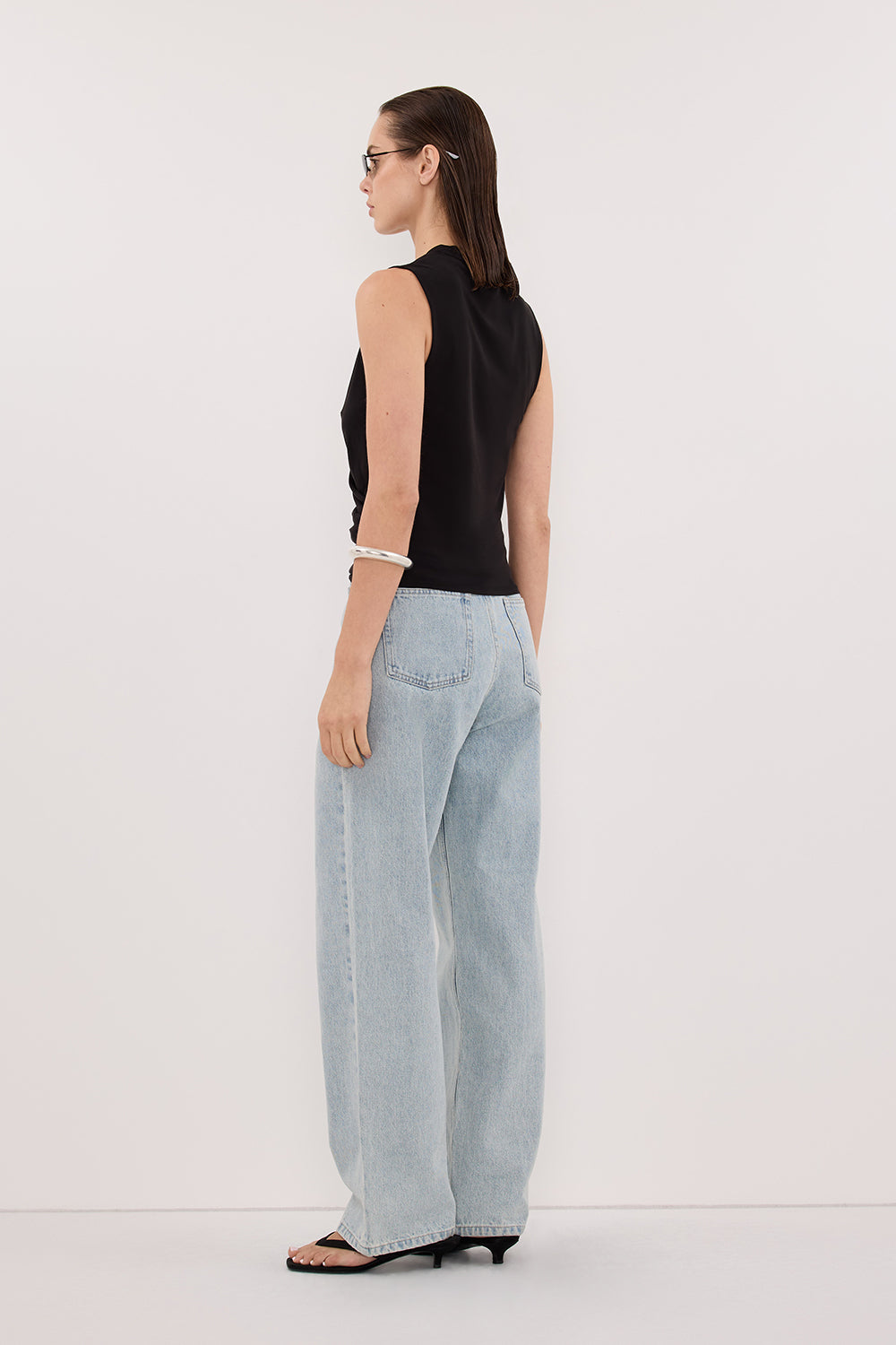 FELICITY BLACK SLEEVELESS WRAP TOP