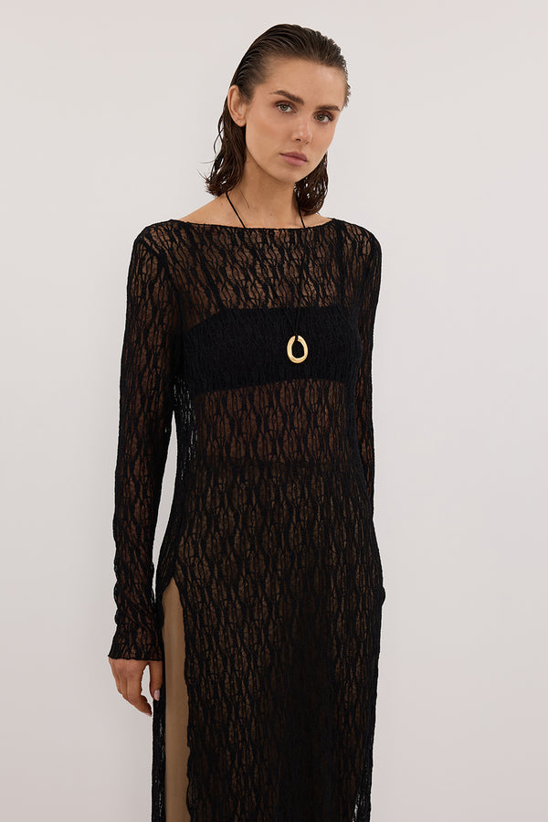 LIZZIE BLACK BOAT NECK TUNIC TOP - PRE ORDER