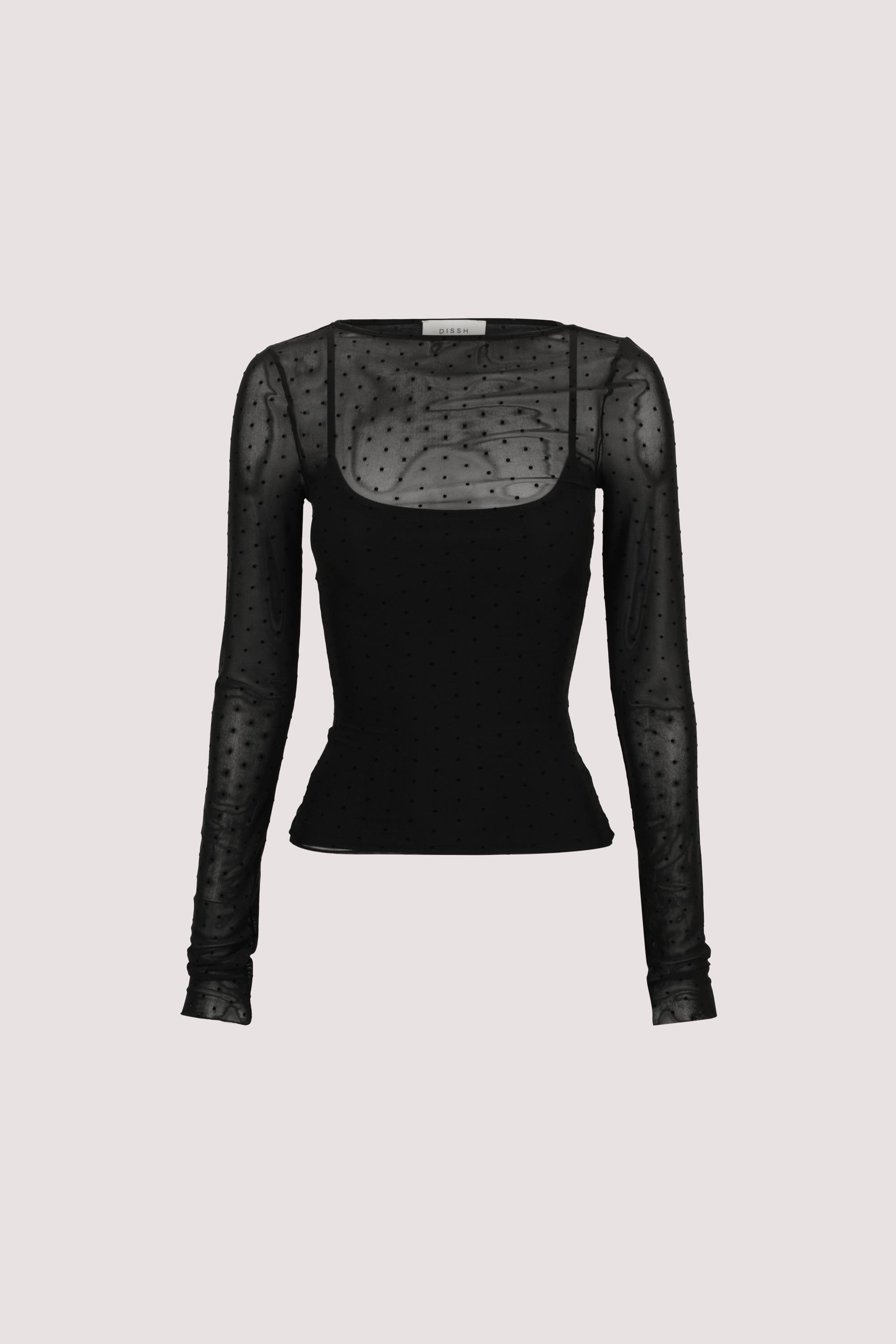 MAE BLACK MESH SPOT LONG SLEEVE TOP