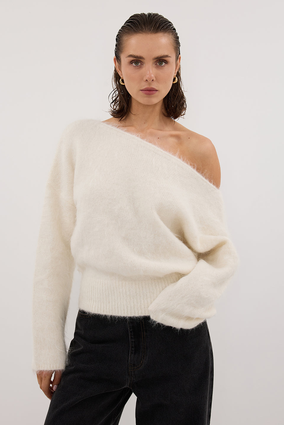SALMA IVORY ASYM KNIT JUMPER
