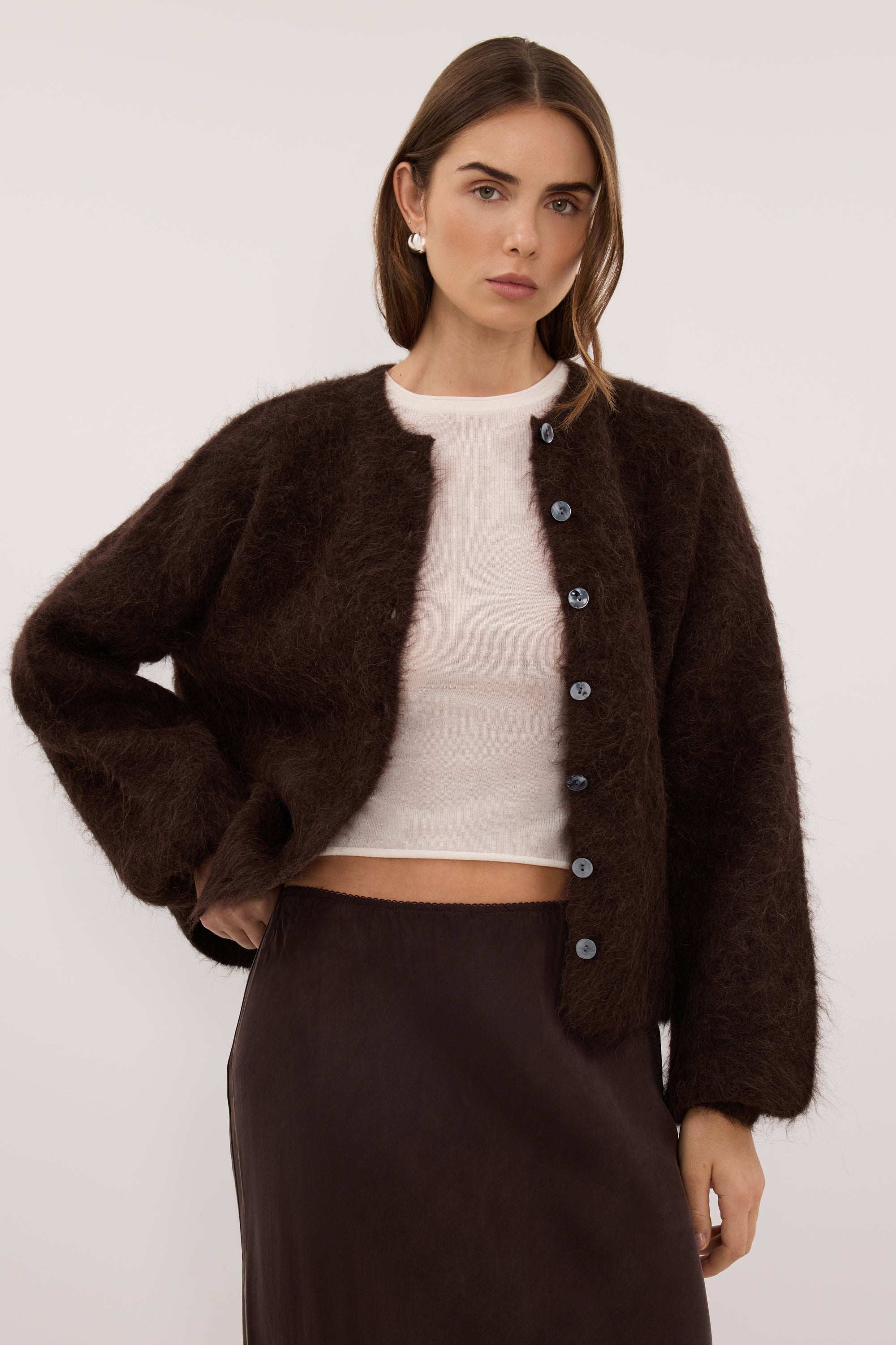 SALMA CHOC KNIT CARDIGAN