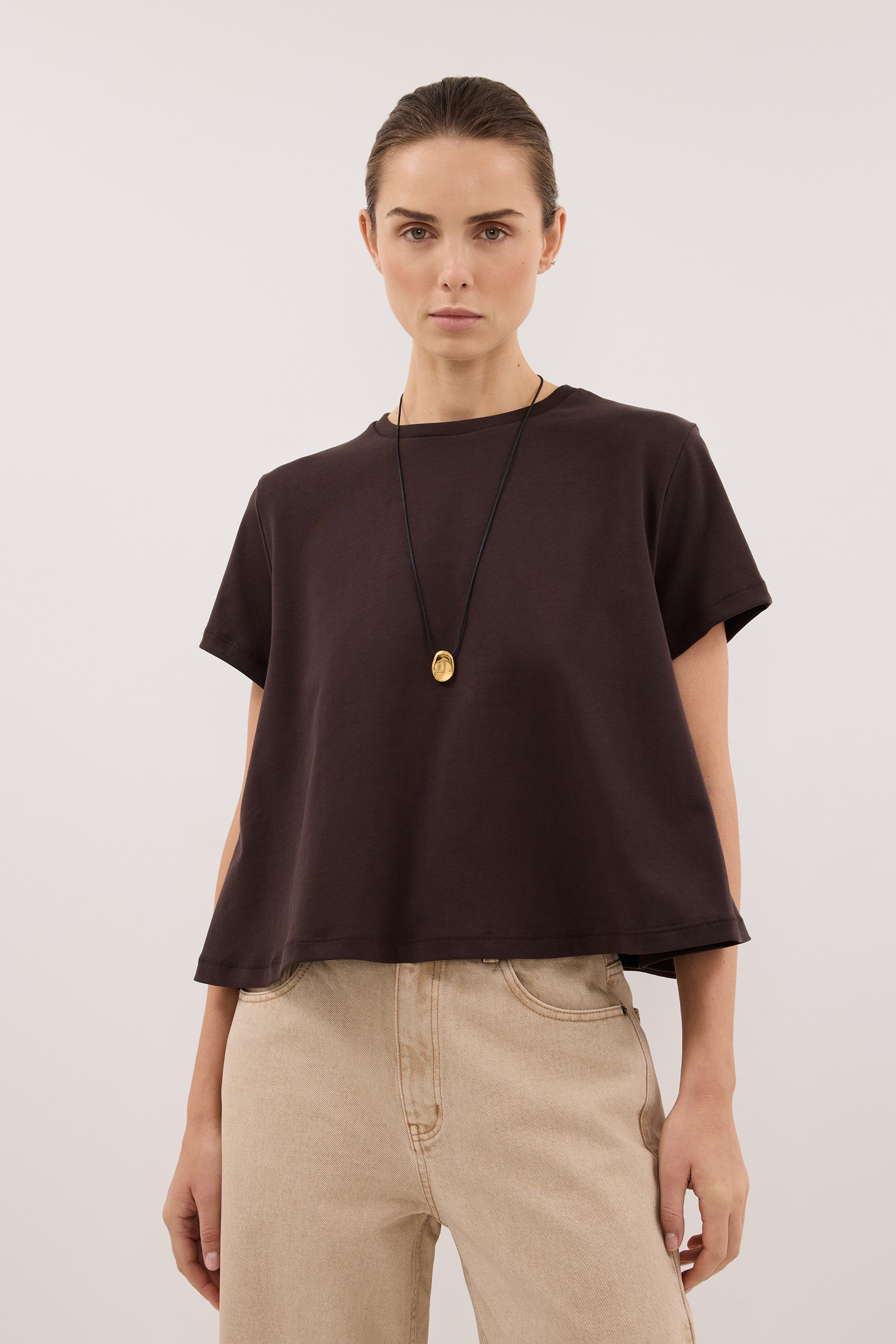TATUM BITTER CHOC SHORT SLEEVE COTTON TEE