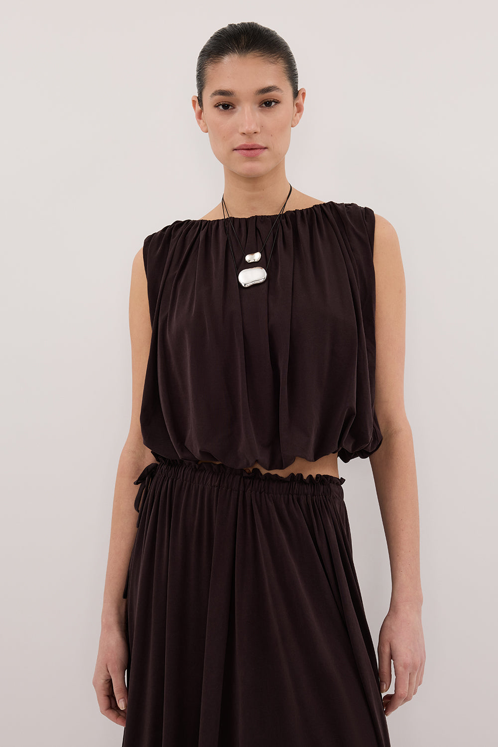 AVA BURNT CHOC SLEEVELESS MODAL BLEND TOP