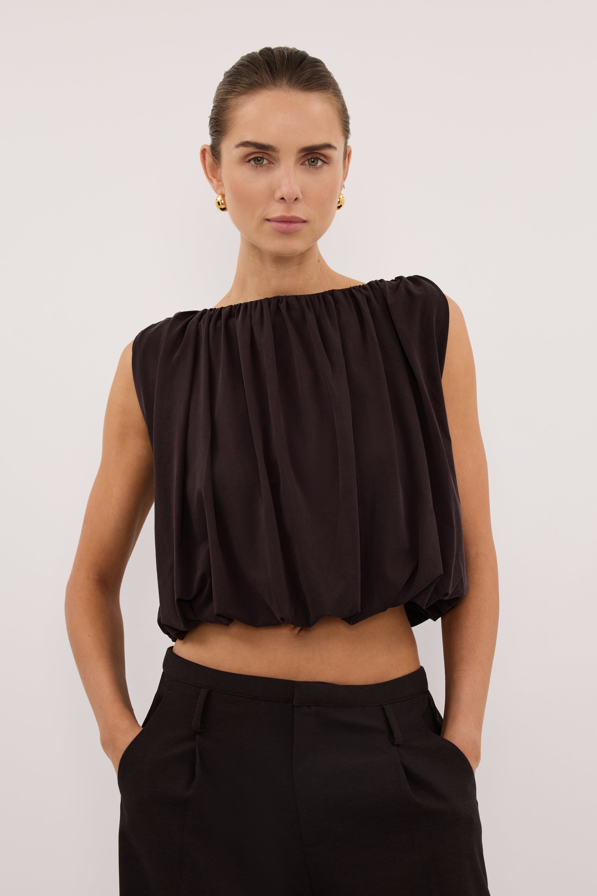AVA BURNT CHOC SLEEVELESS MODAL BLEND TOP