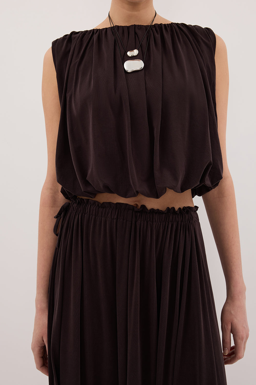 AVA BURNT CHOC SLEEVELESS MODAL BLEND TOP