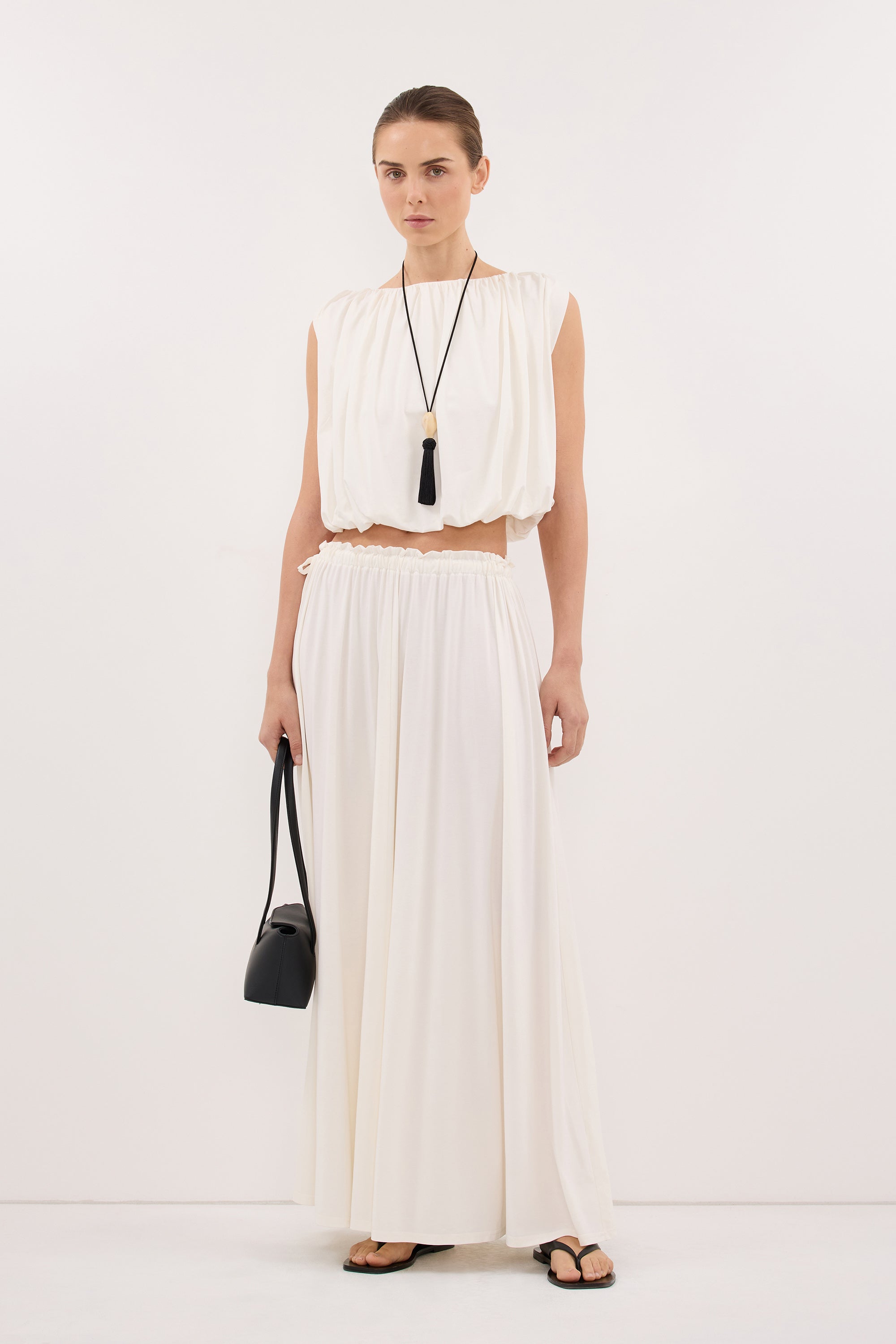 AVA OFF WHITE SLEEVELESS MODAL BLEND TOP