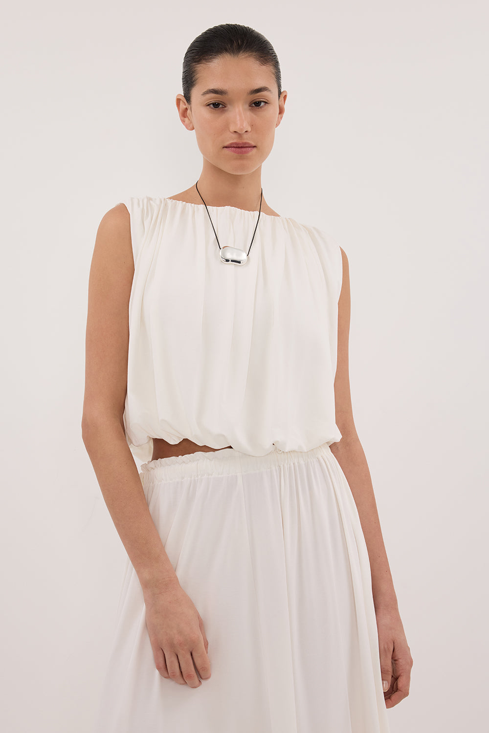 AVA OFF WHITE SLEEVELESS MODAL BLEND TOP