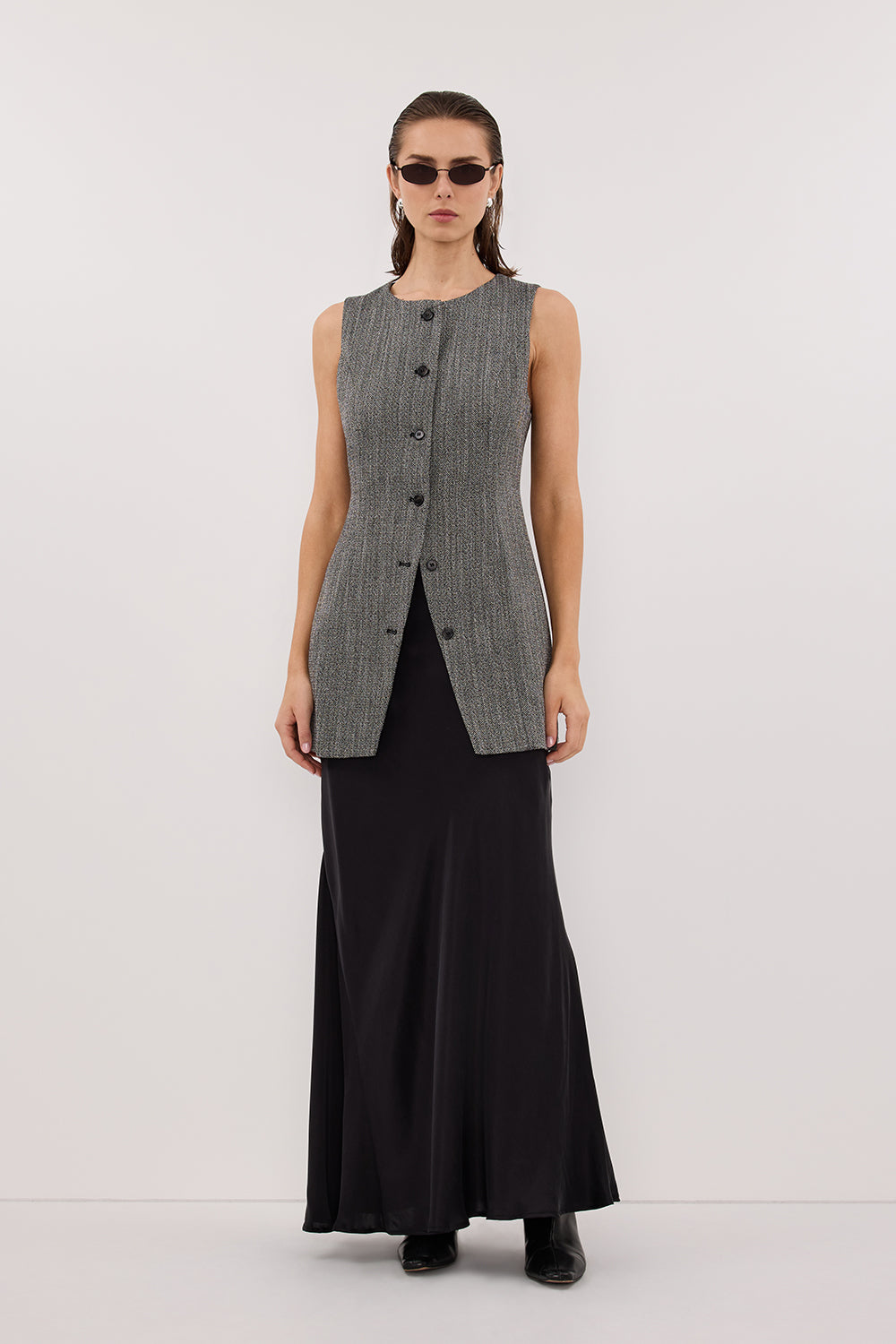 MANHATTAN CHARCOAL TWEED TUNIC VEST