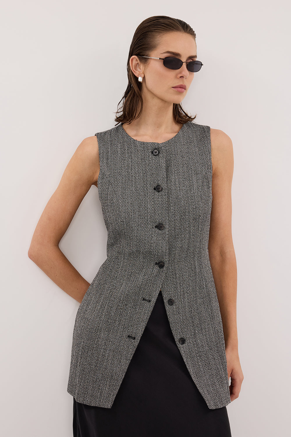 MANHATTAN CHARCOAL TWEED TUNIC VEST