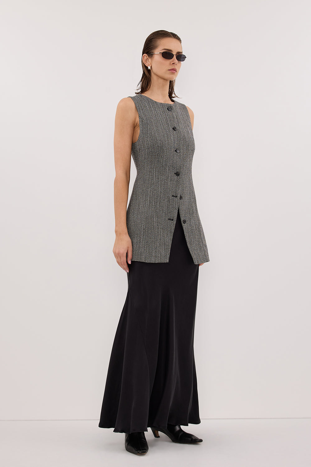 MANHATTAN CHARCOAL TWEED TUNIC VEST
