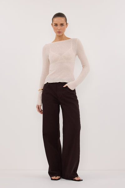 Stas wearing LILY STONE LONG SLEEVE BOAT NECK TEXTURED TOP