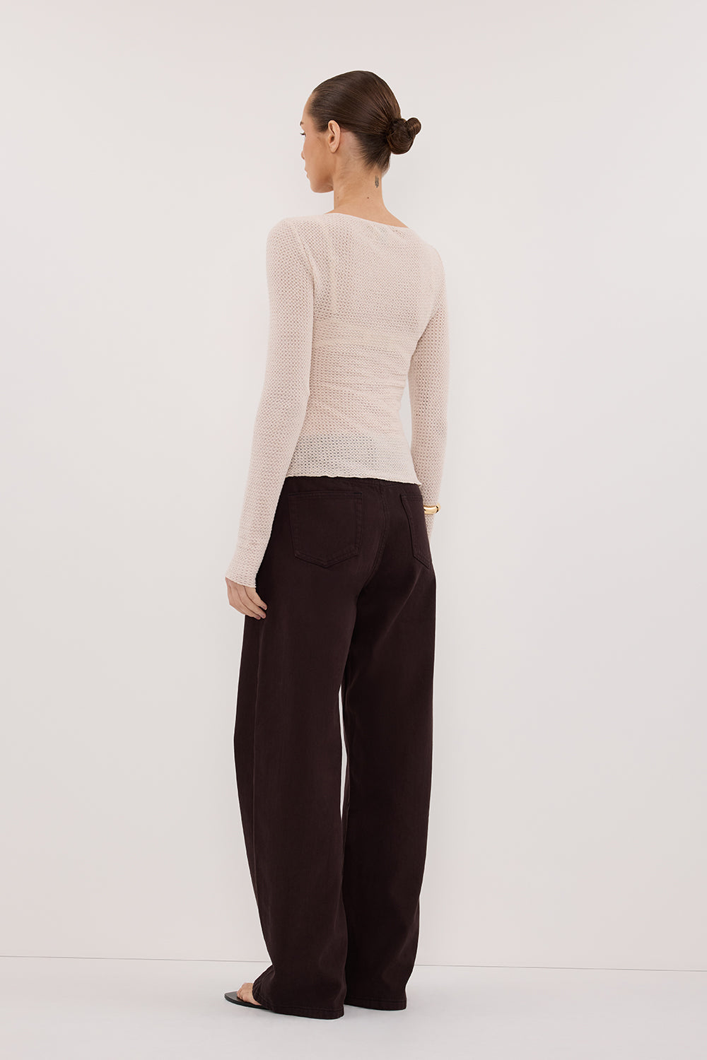 LILY STONE LONG SLEEVE BOAT NECK TEXTURED TOP