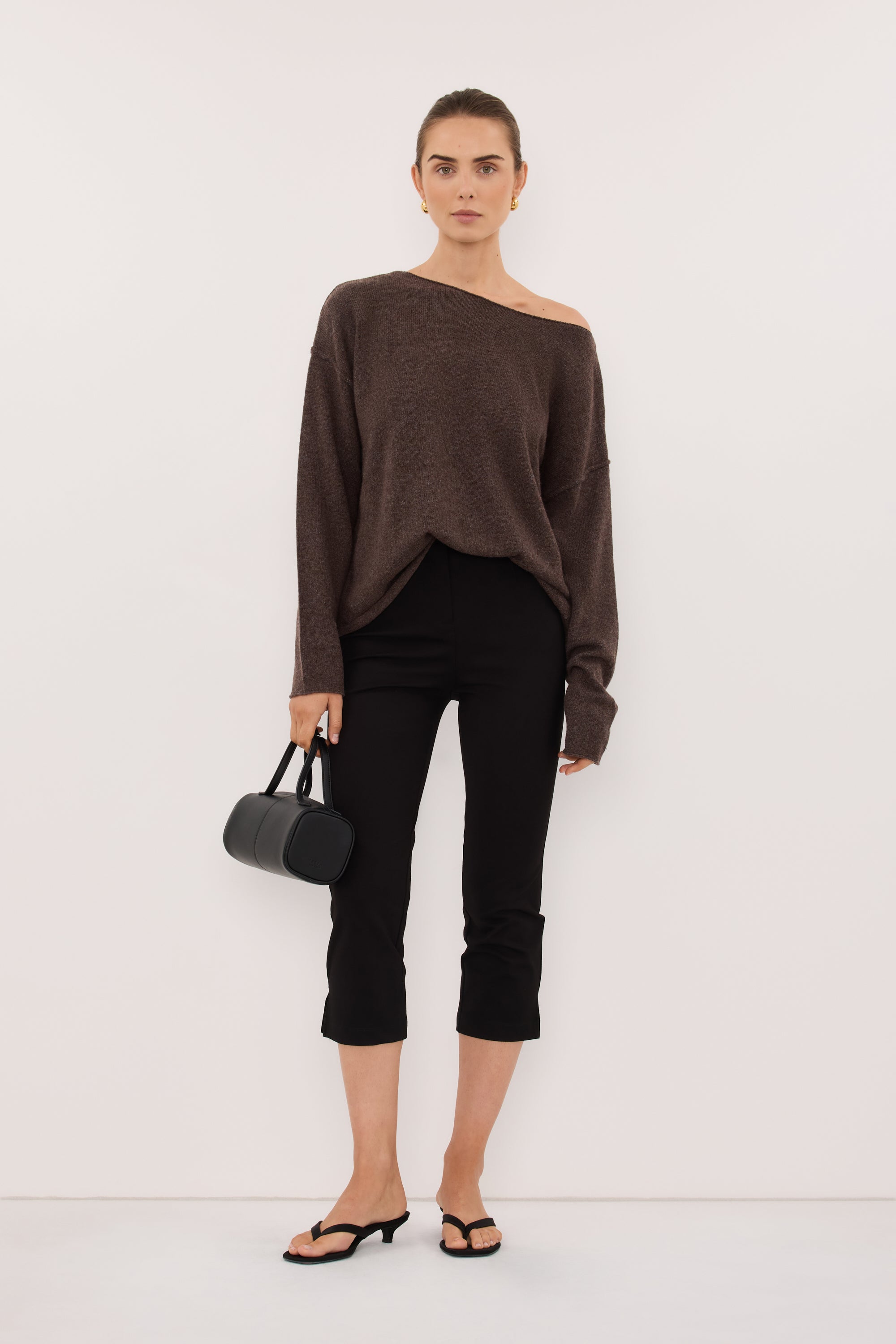 TESS CHOC MARLE BOATNECK KNIT JUMPER