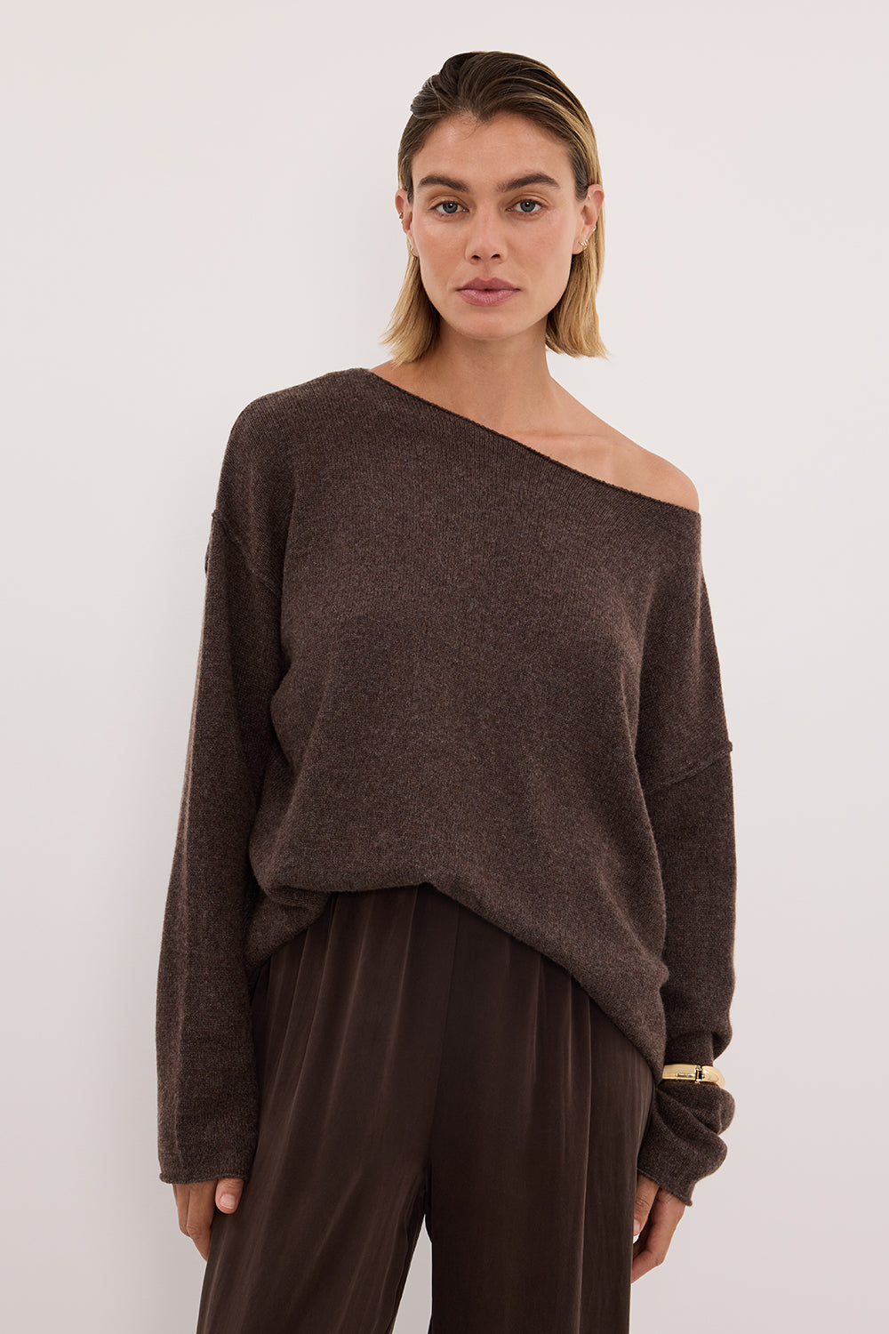 TESS CHOC MARLE BOATNECK KNIT JUMPER