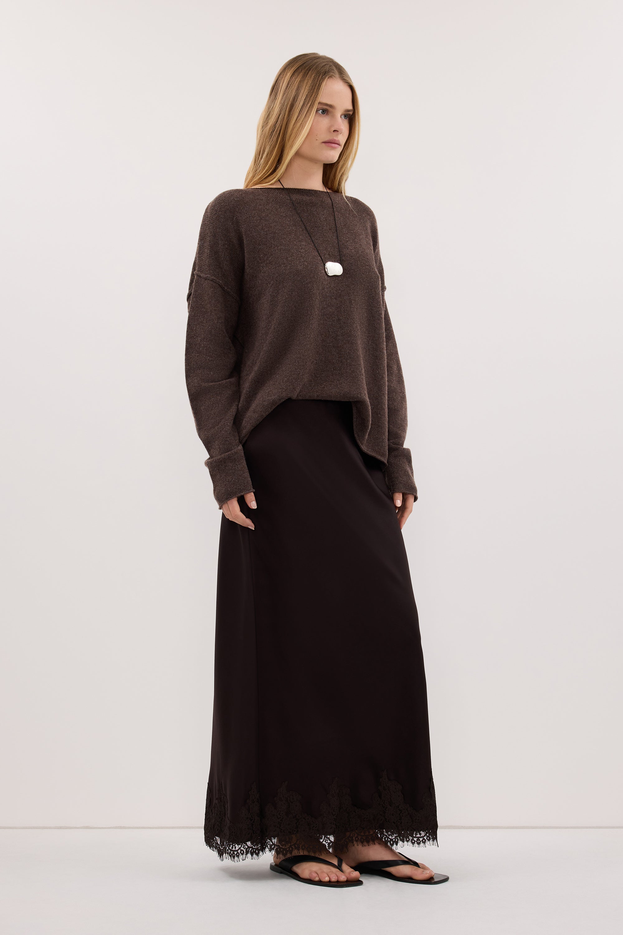 TESS CHOC MARLE BOATNECK KNIT JUMPER