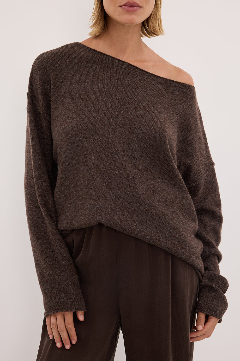 TESS CHOC MARLE BOATNECK KNIT JUMPER