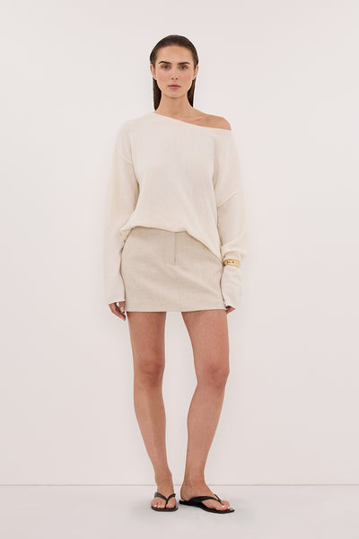 Stas wearing TESS IVORY BOATNECK KNIT JUMPER