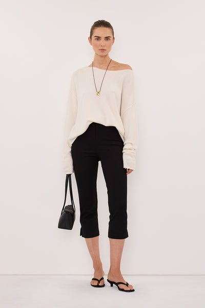 Stas wearing TESS IVORY BOATNECK KNIT JUMPER