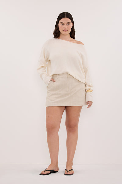 Jasmine wearing TESS IVORY BOATNECK KNIT JUMPER