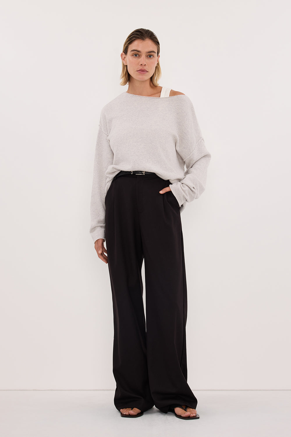 TESS SILVER BOATNECK KNIT JUMPER