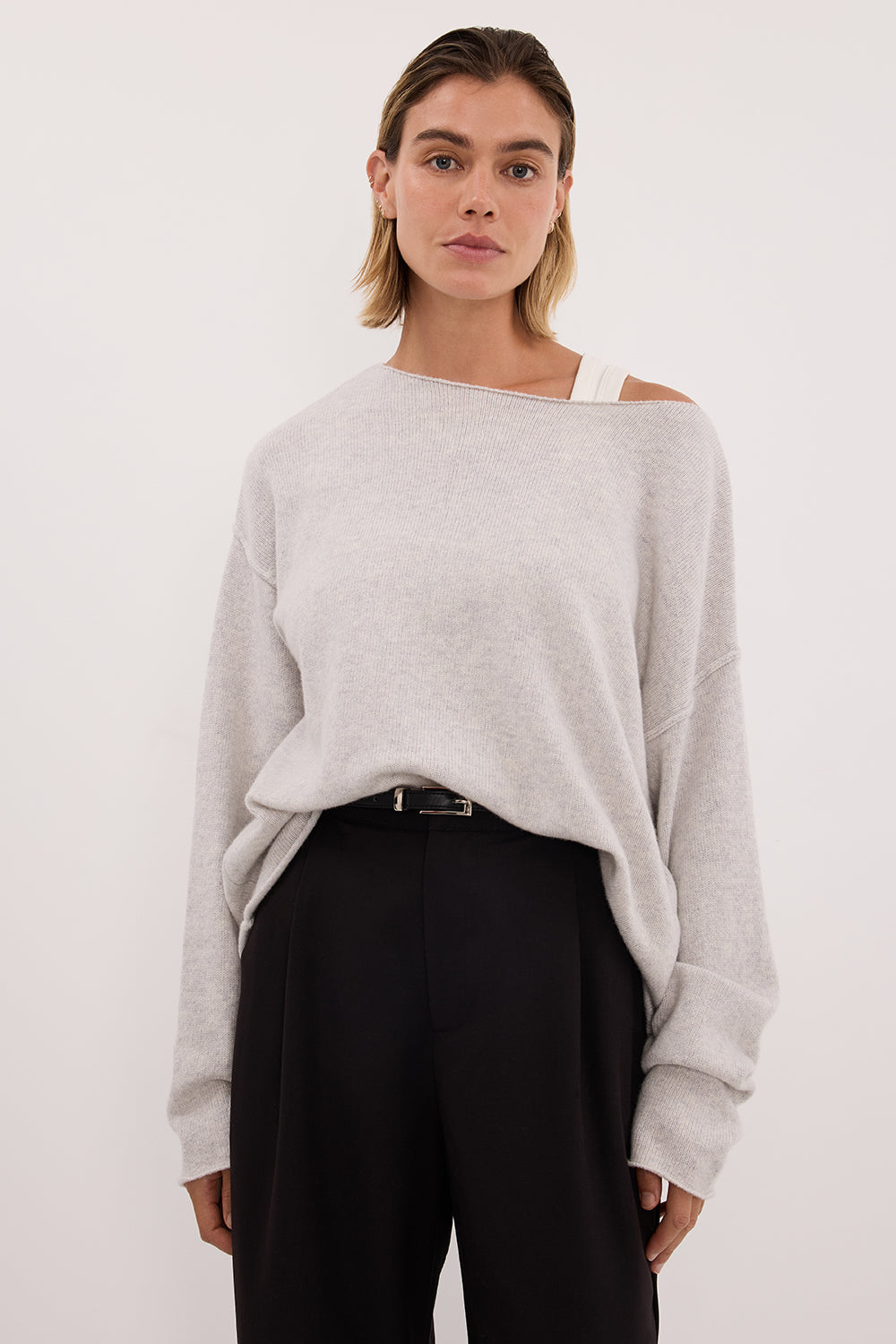 TESS SILVER BOATNECK KNIT JUMPER