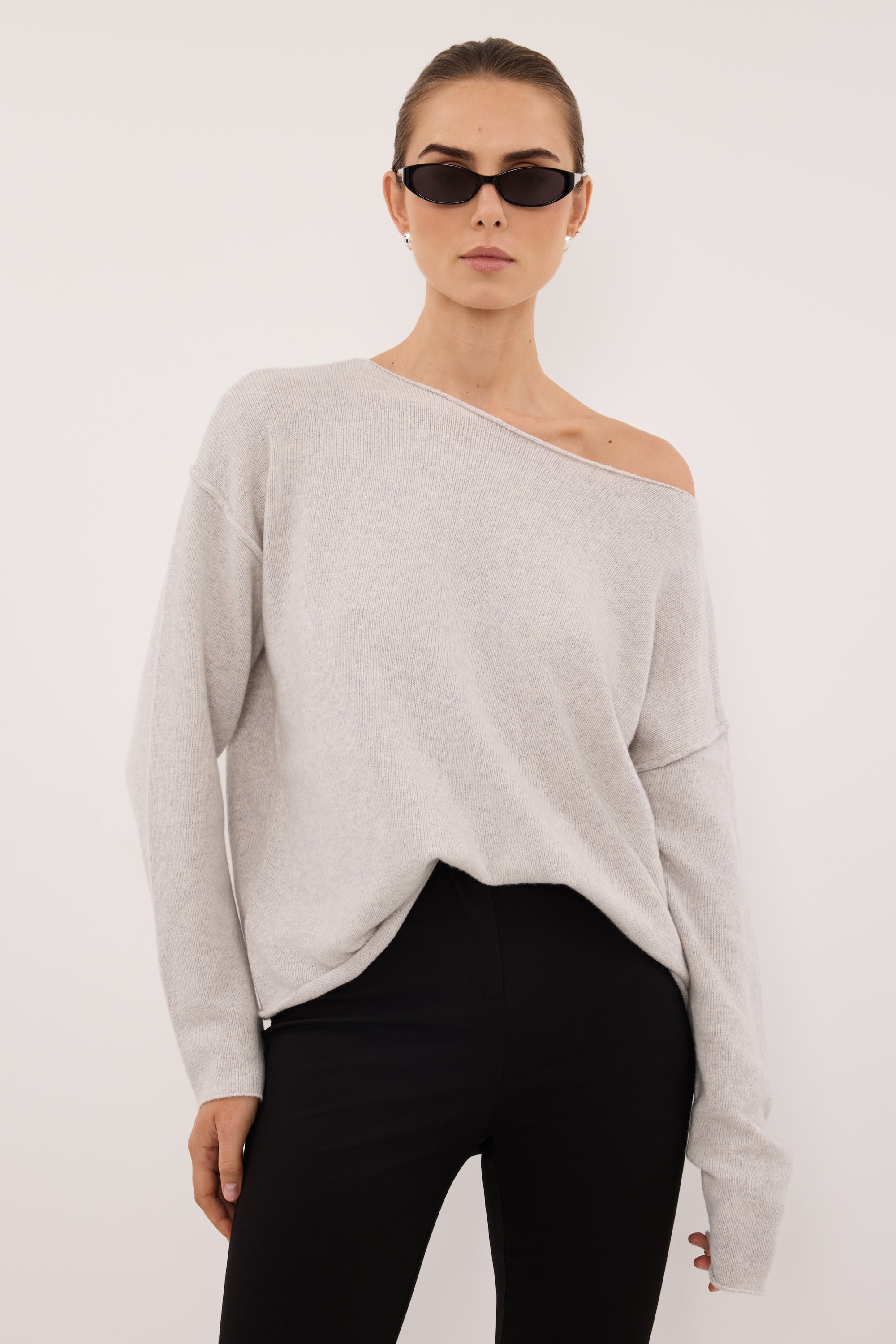 TESS SILVER BOATNECK KNIT JUMPER