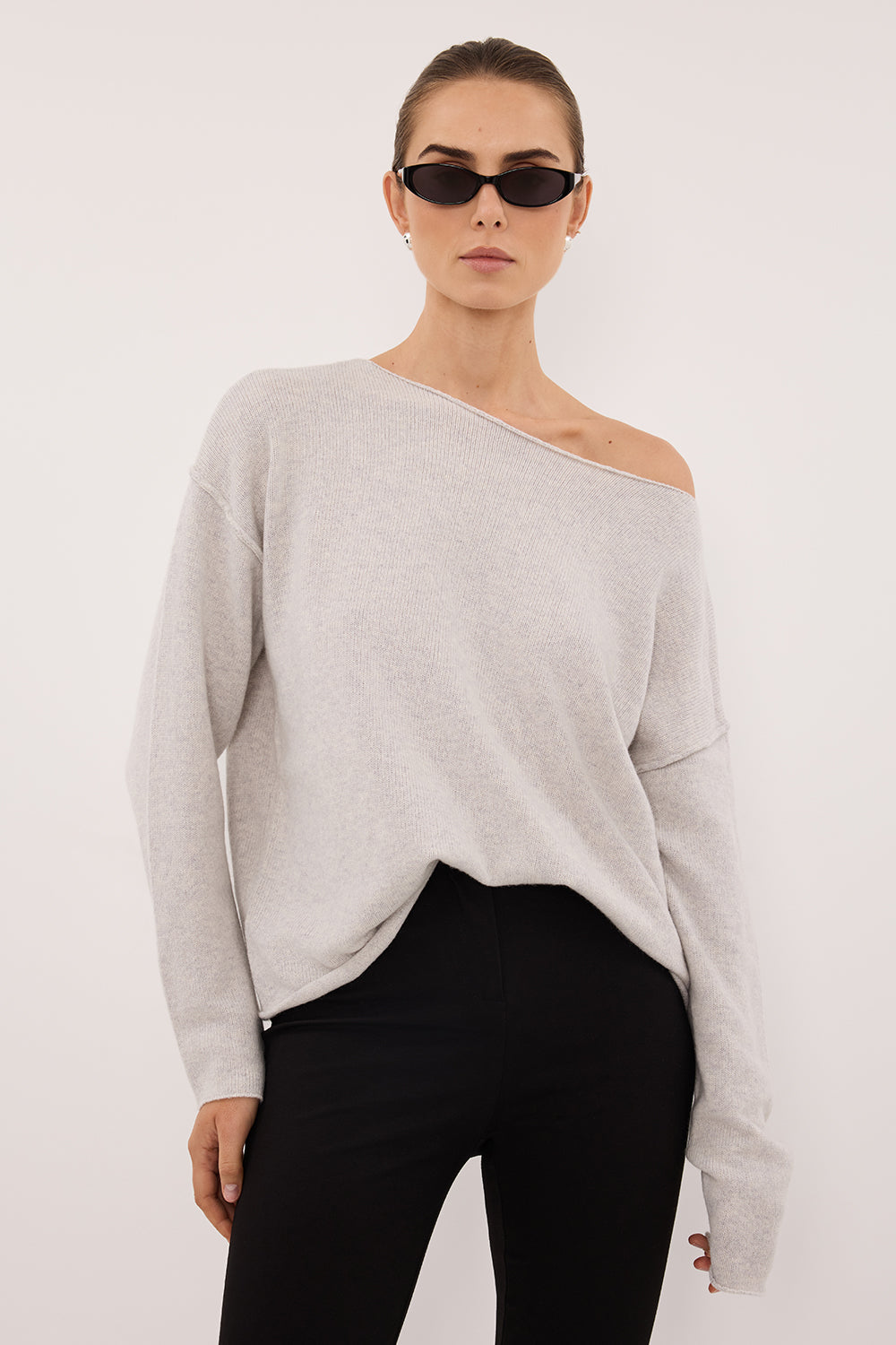 TESS SILVER BOATNECK KNIT JUMPER