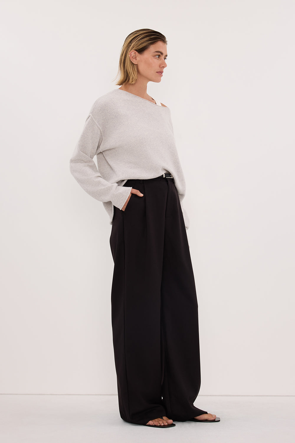 TESS SILVER BOATNECK KNIT JUMPER