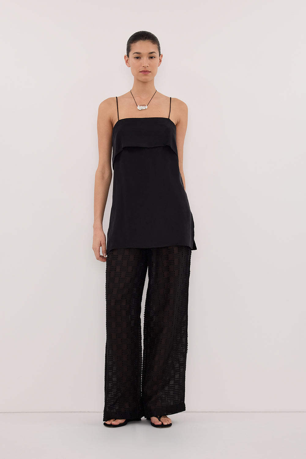ELBA BLACK SHEER CHECK PANTS
