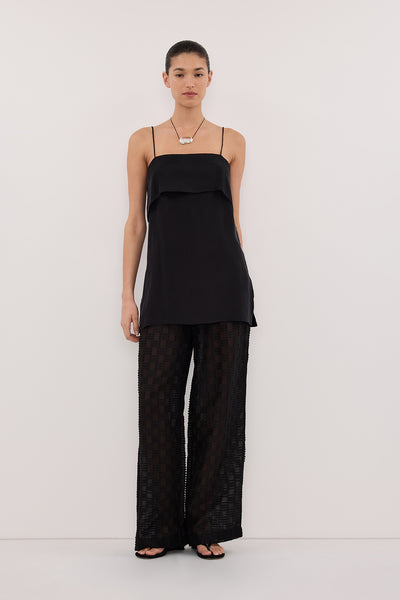 Aude wearing ELBA BLACK SHEER CHECK PANTS