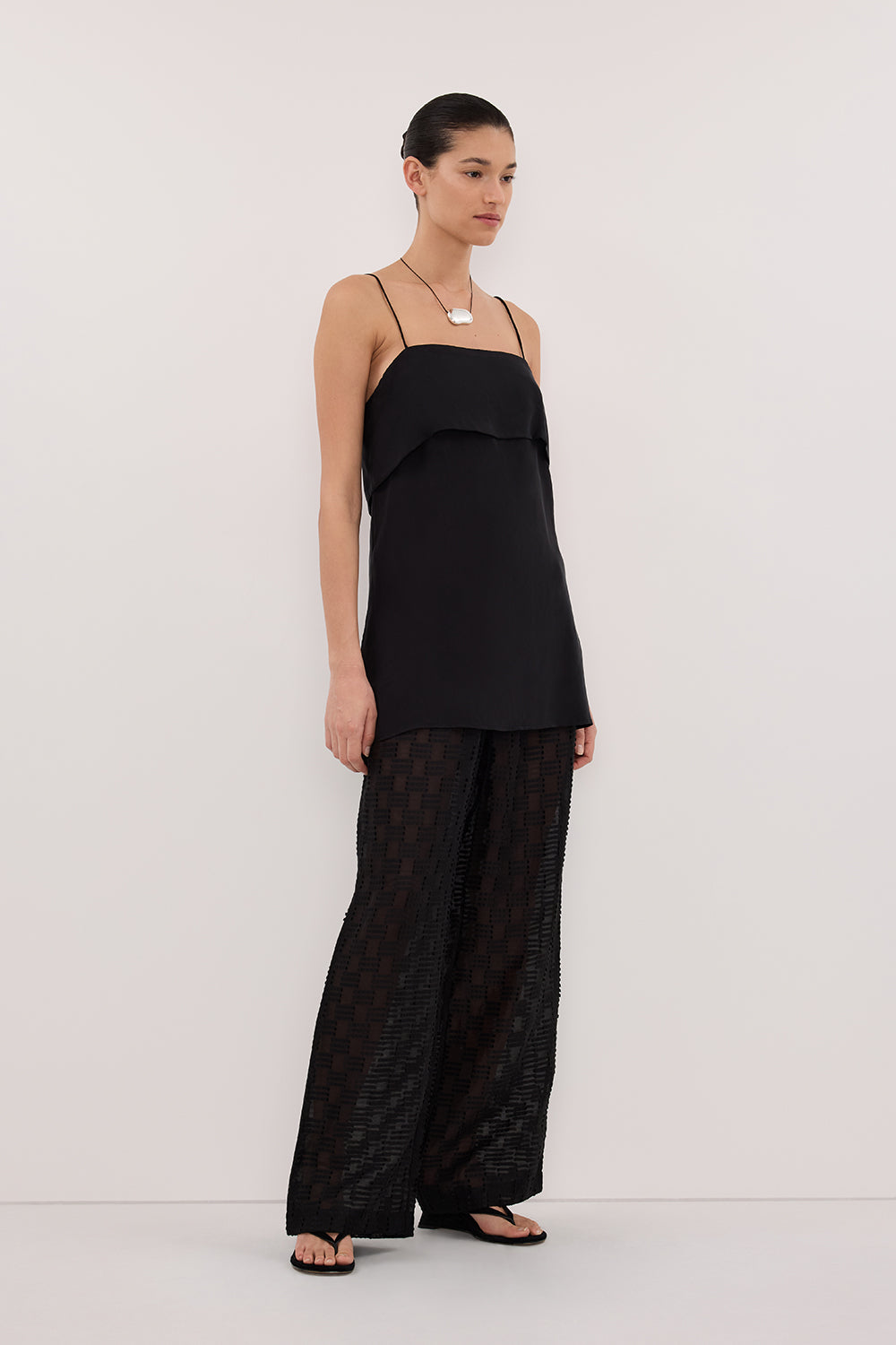 ELBA BLACK SHEER CHECK PANTS