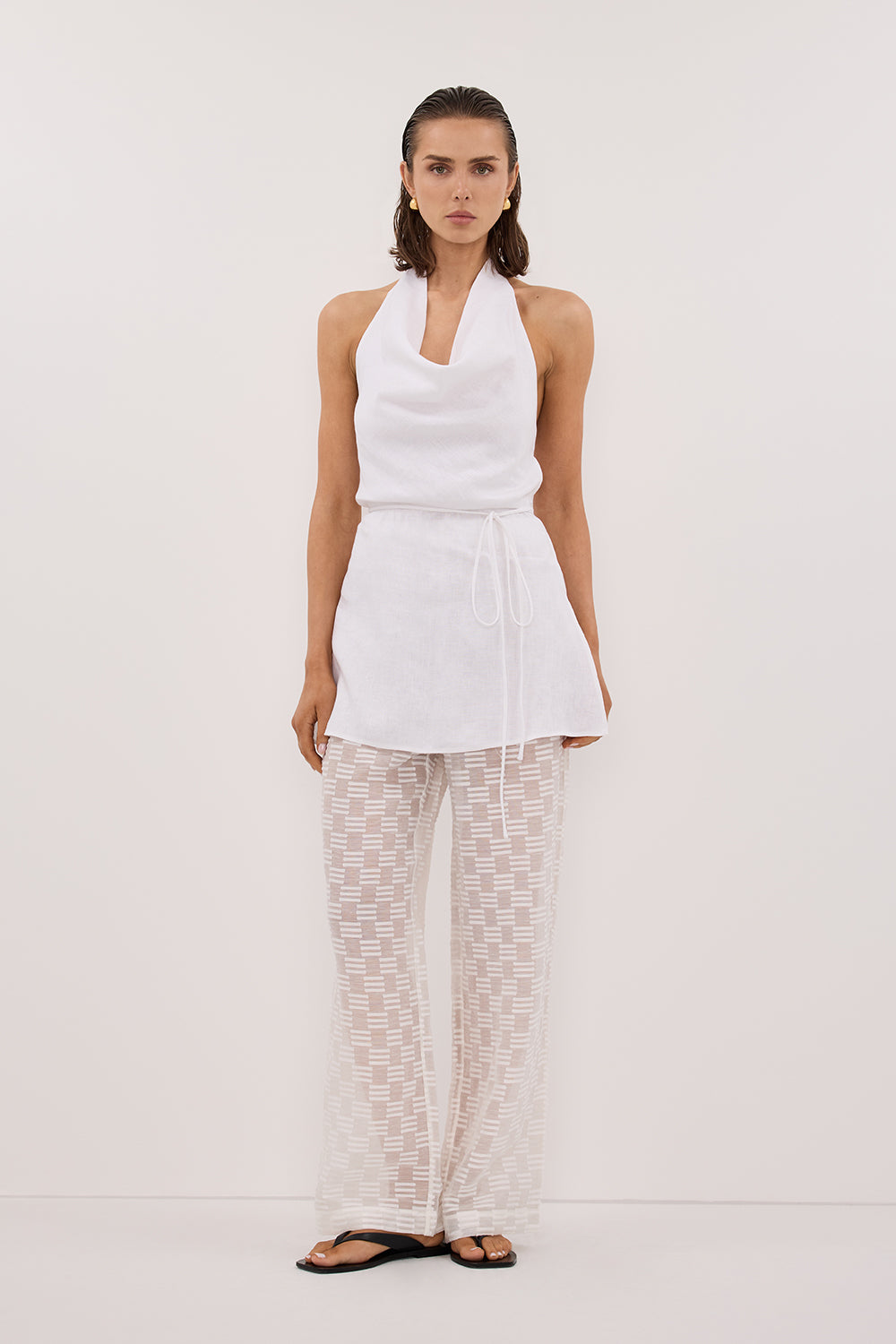ELBA WHITE SHEER CHECK PANT