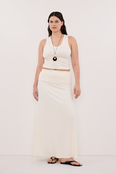 Jasmine wearing JULIE OFF WHITE MODAL BLEND SLEEVELESS TANK TOP