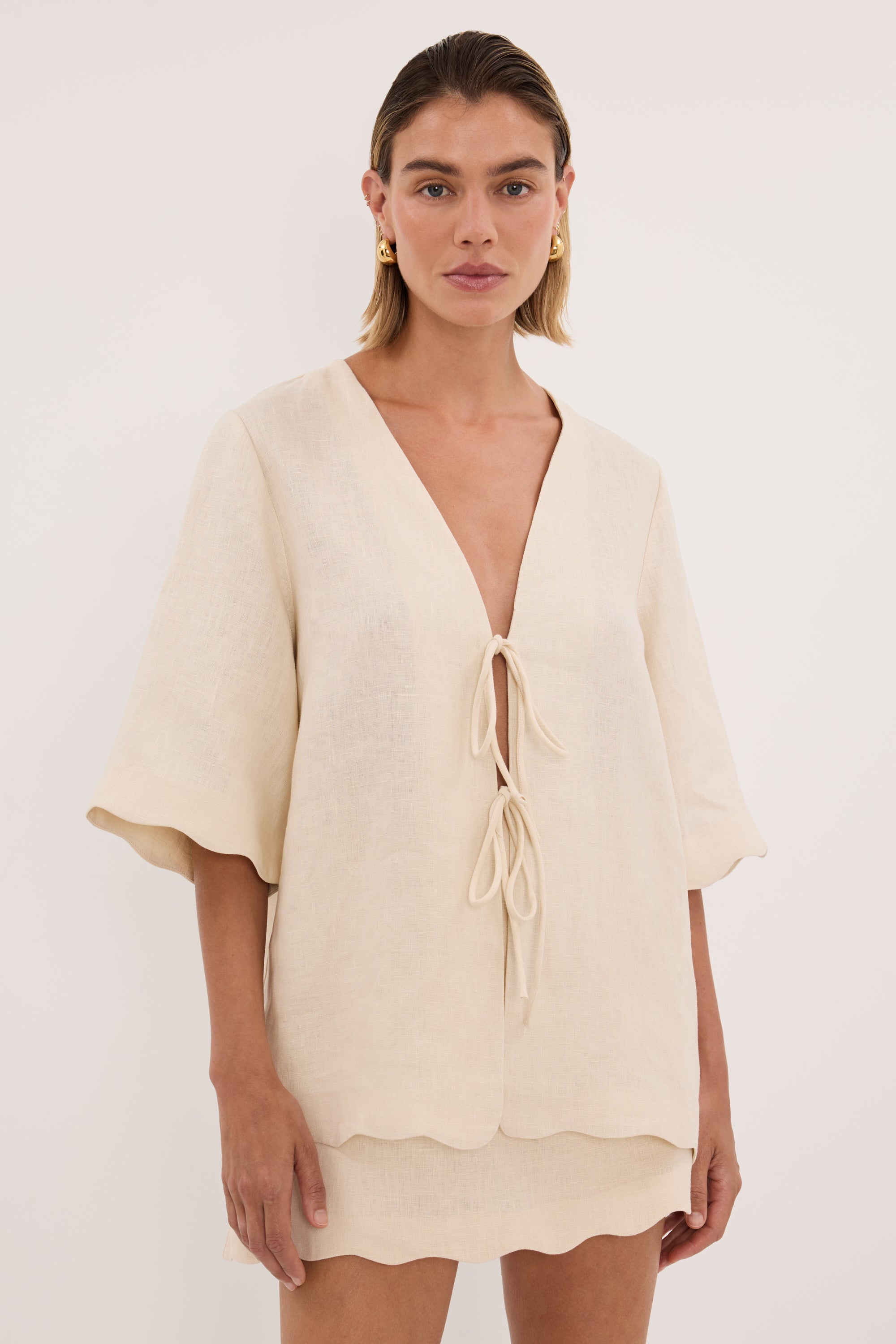 LELA SANDSTONE LONG SLEEVE LINEN TOP