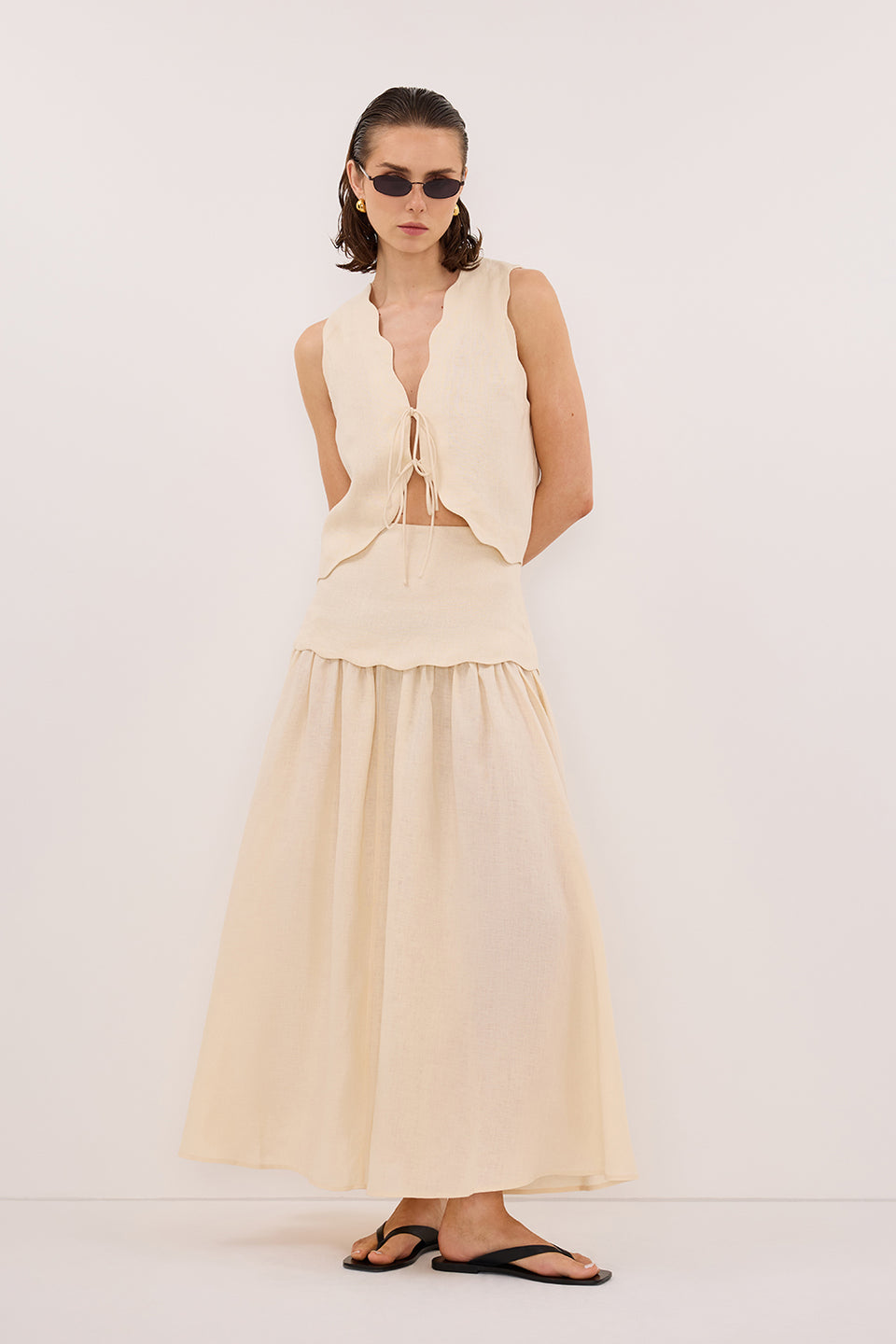 LELA SANDSTONE SLEEVELESS LINEN VEST TOP