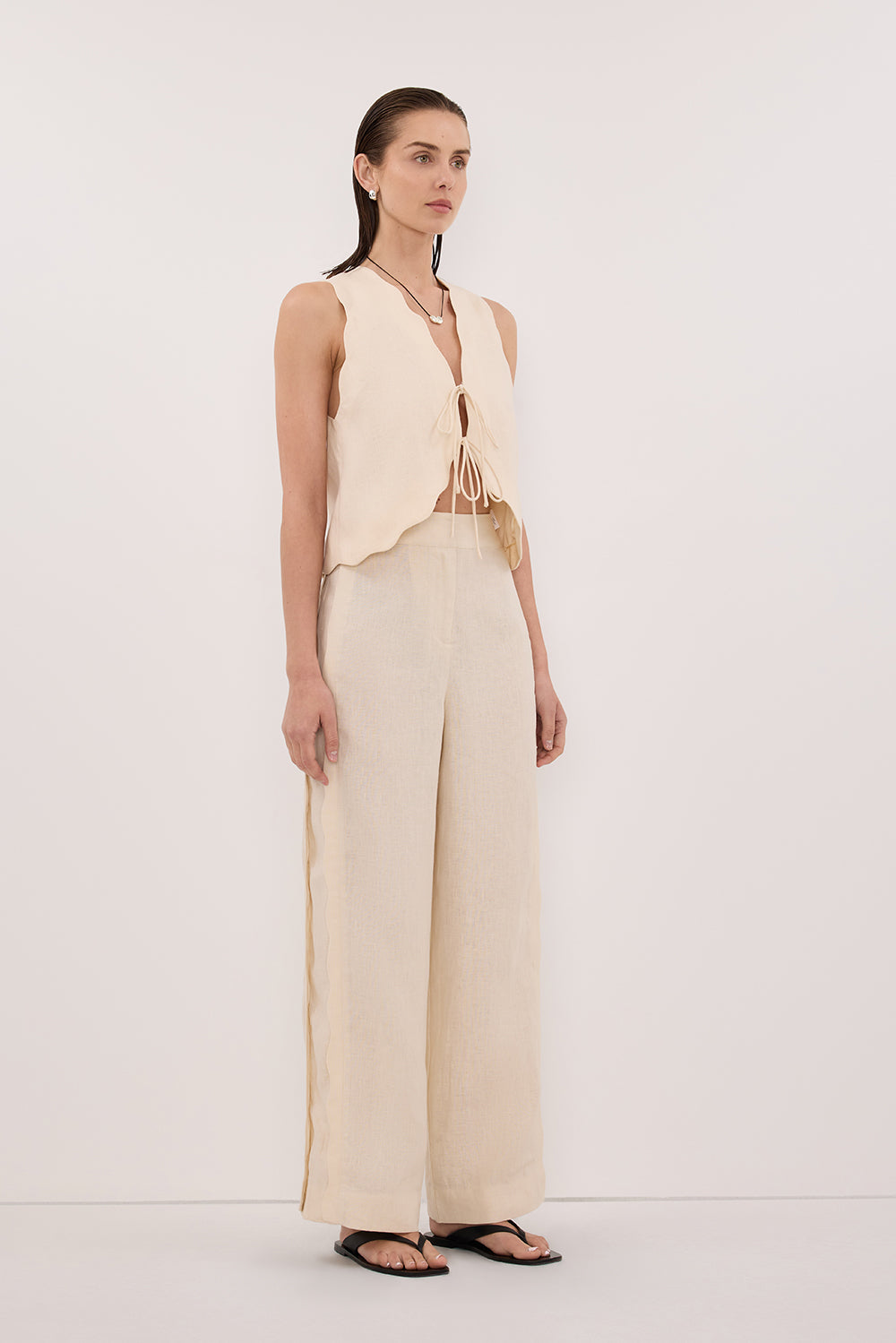 LELA SANDSTONE LINEN VEST TOP – DISSH