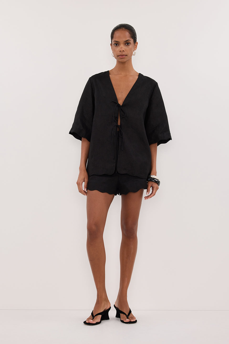 LELA BLACK SHORT SLEEVE LINEN SHIRT