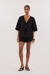 LELA BLACK SHORT SLEEVE LINEN SHIRT