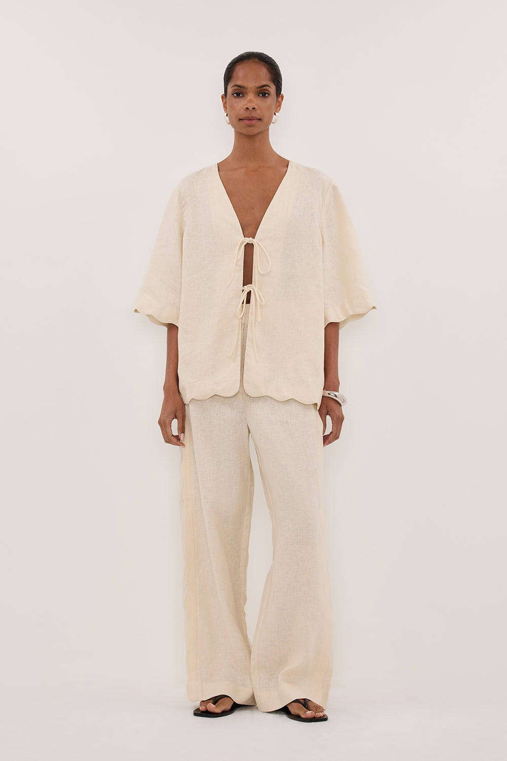 LELA SANDSTONE SHORT SLEEVE LINEN SHIRT