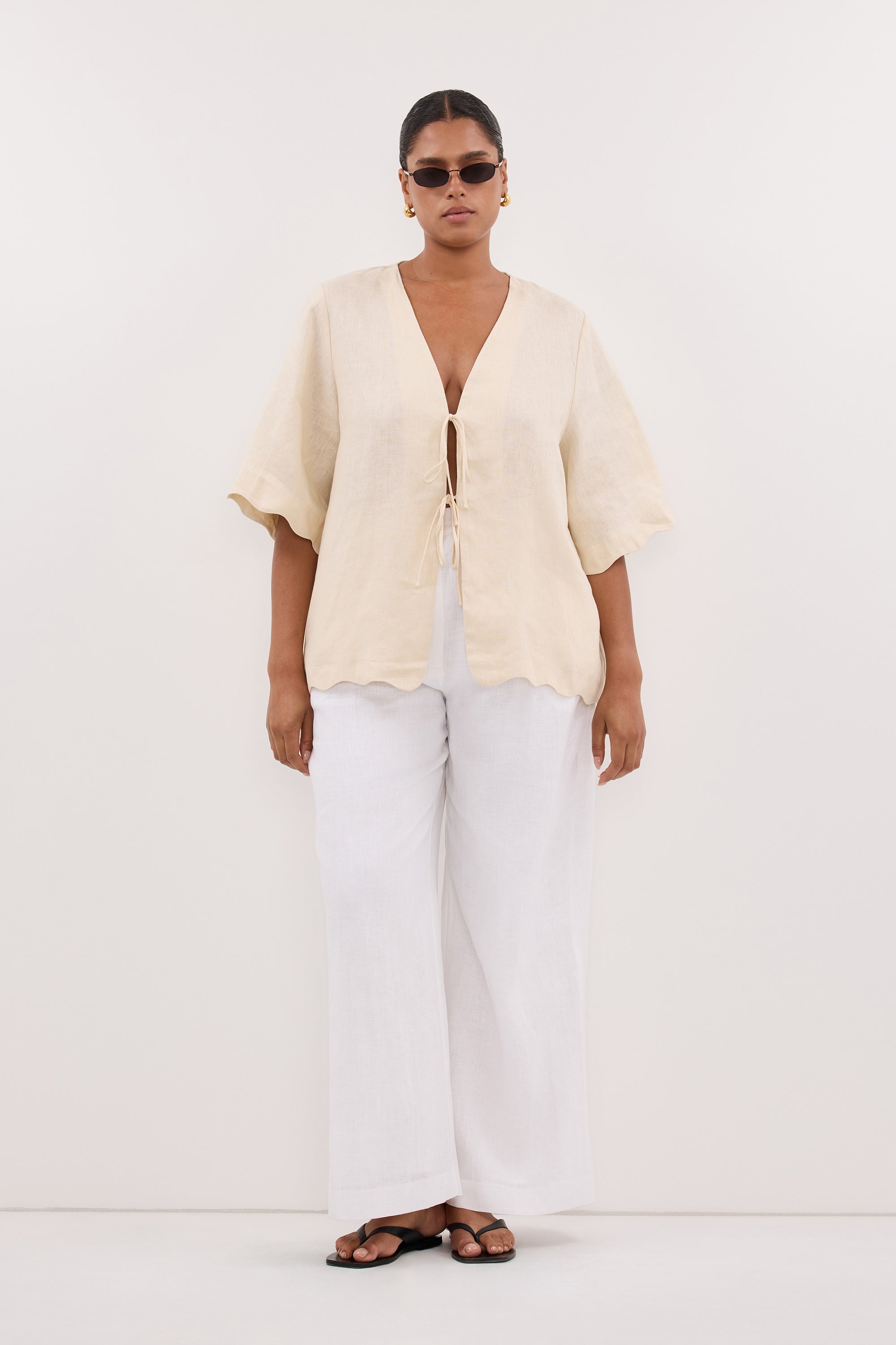 LELA SANDSTONE SHORT SLEEVE LINEN SHIRT