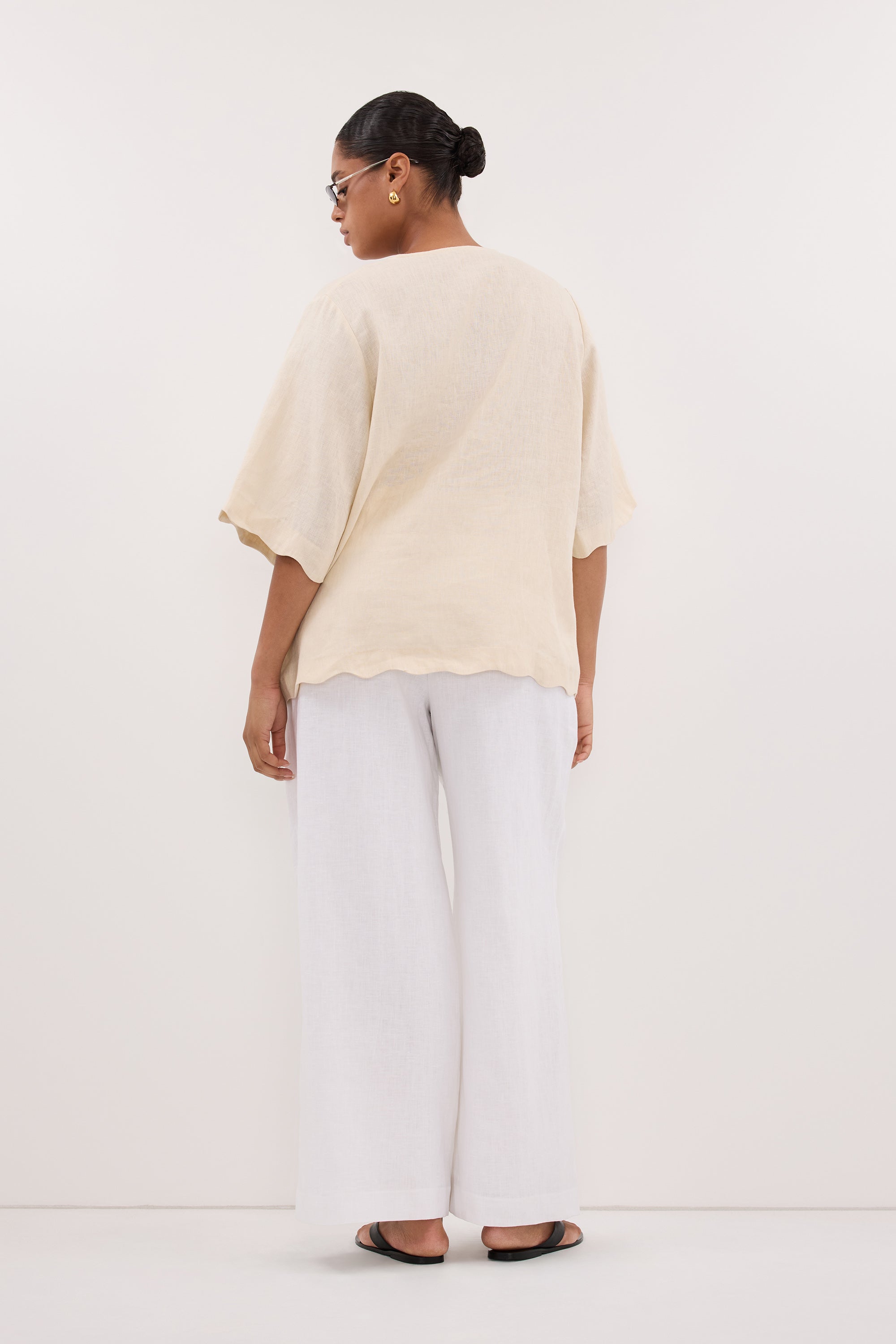 LELA SANDSTONE SHORT SLEEVE LINEN SHIRT