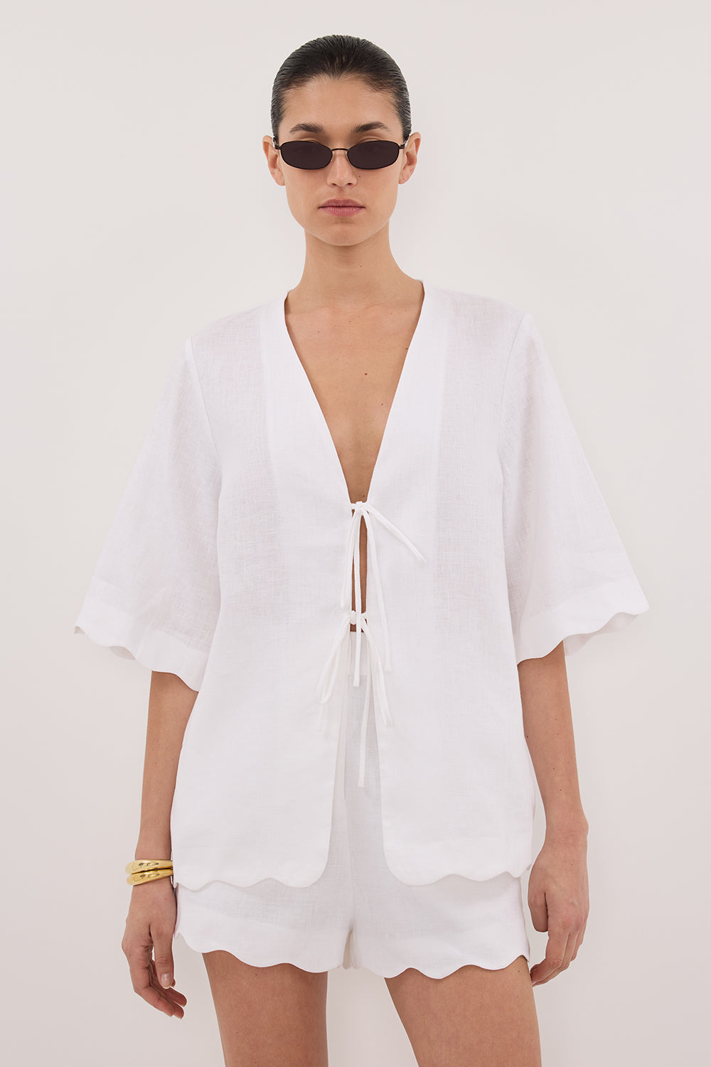 LELA WHITE SHORT SLEEVE LINEN SHIRT