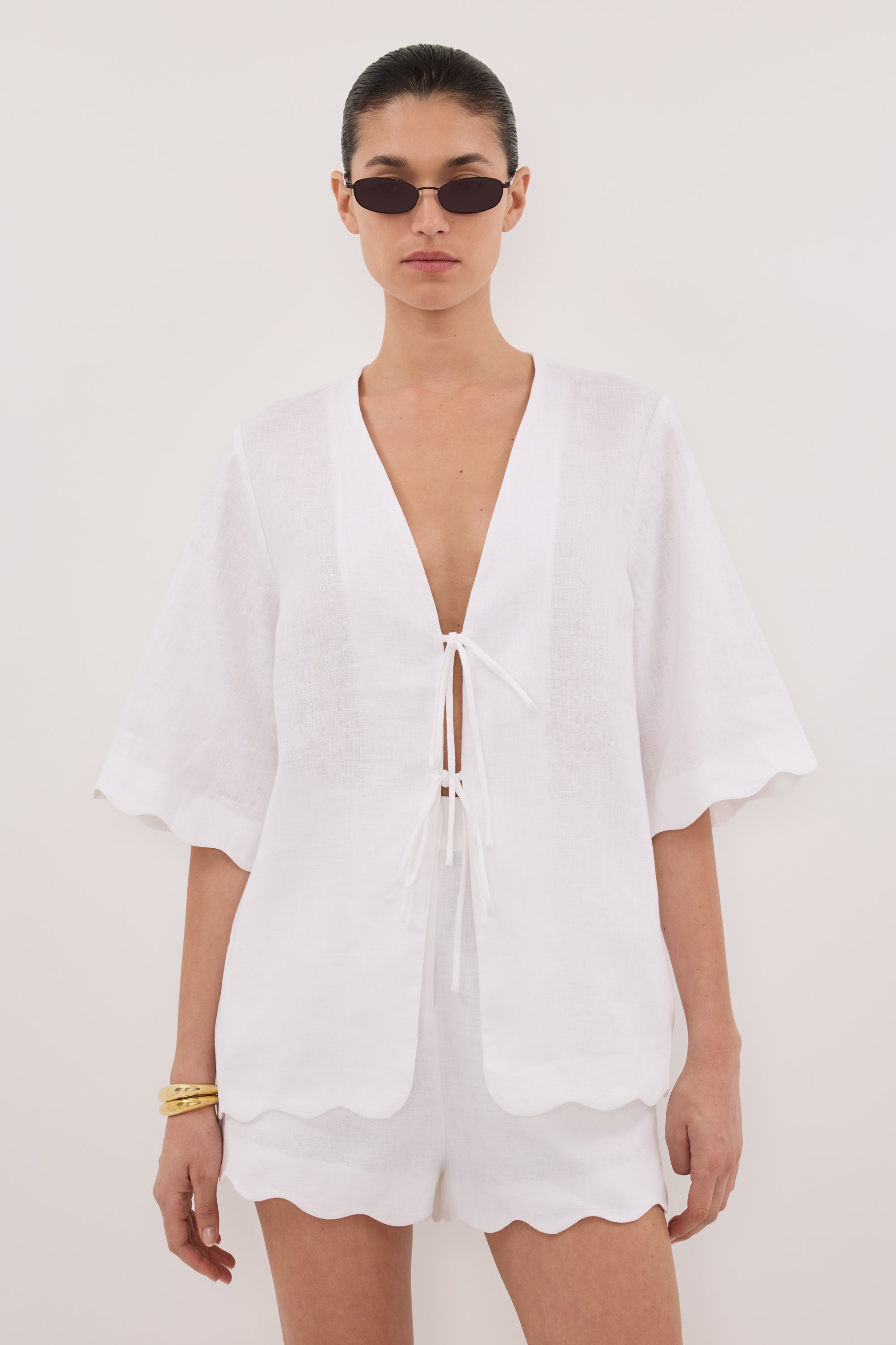 LELA WHITE SHORT SLEEVE LINEN SHIRT