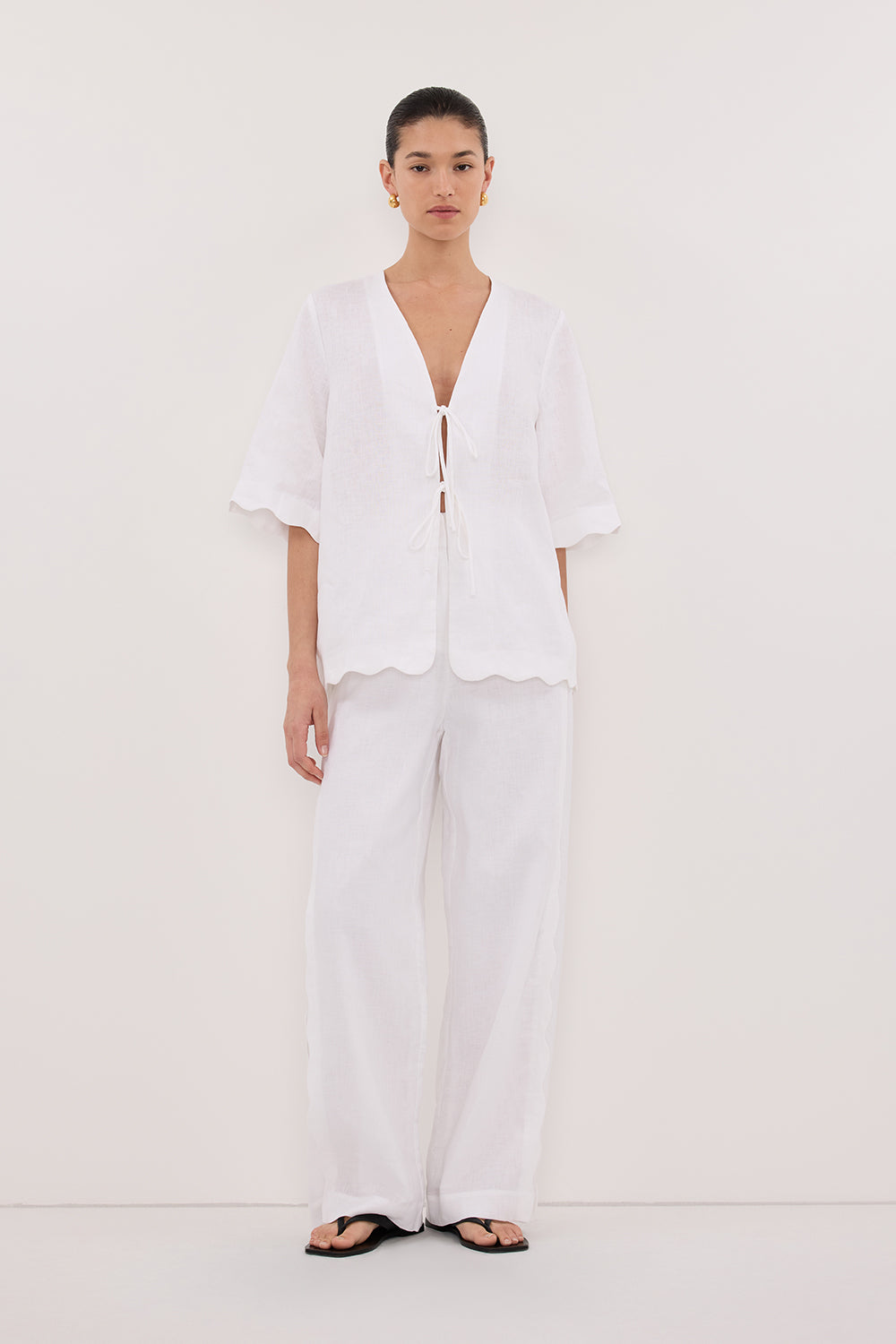 LELA WHITE SHORT SLEEVE LINEN SHIRT