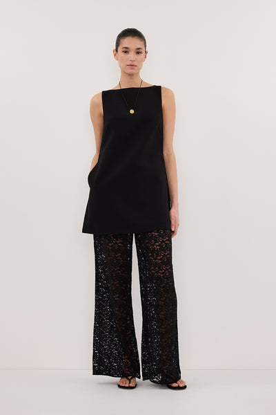 Aude wearing ROWIE BLACK SLEEVELESS BOAT NECK TUNIC TOP