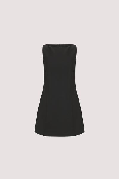 Stas wearing ROWIE BLACK SLEEVELESS BOAT NECK TUNIC TOP
