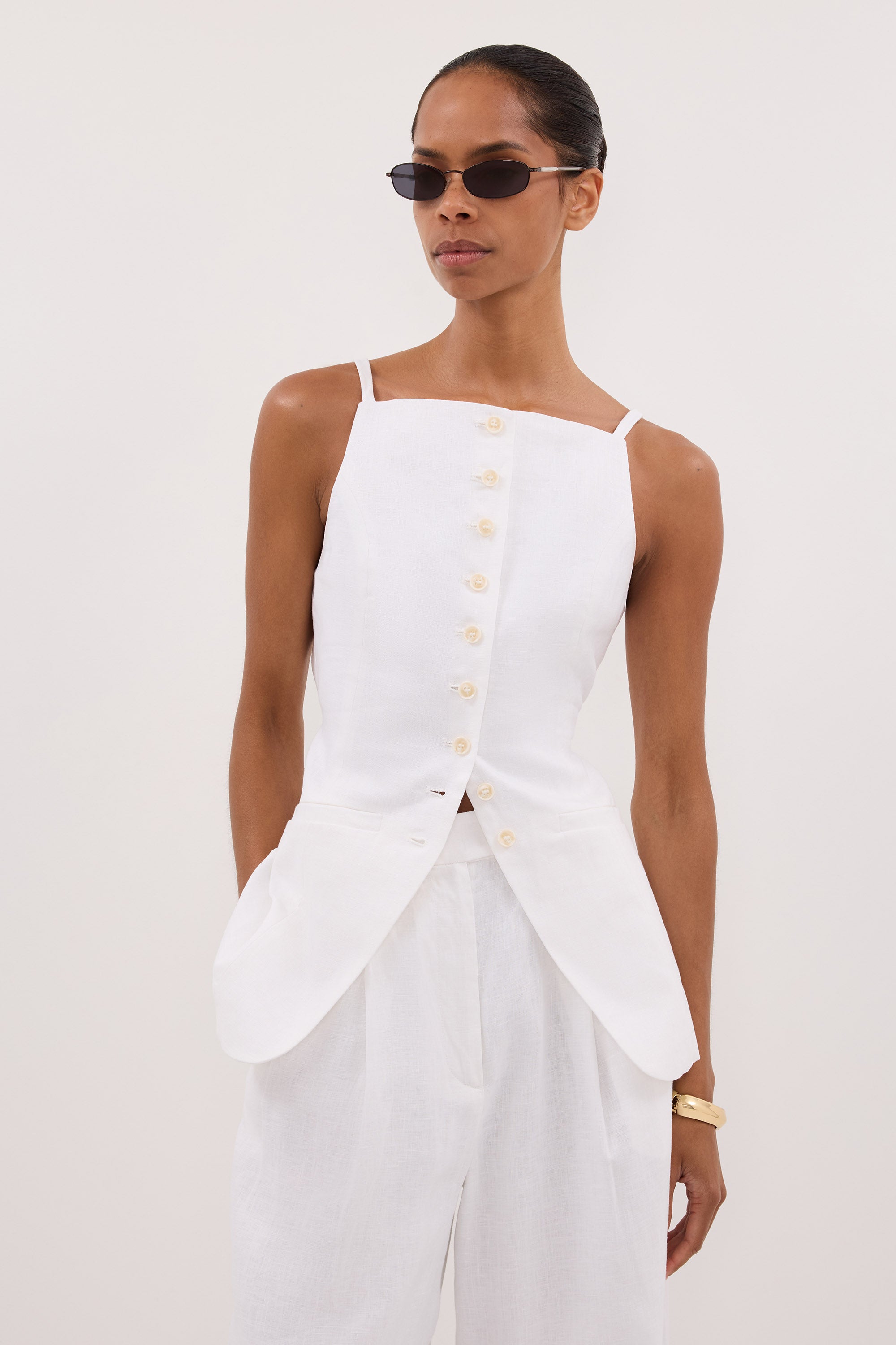 Viv Sleeveless Linen Vest in White By DISSH