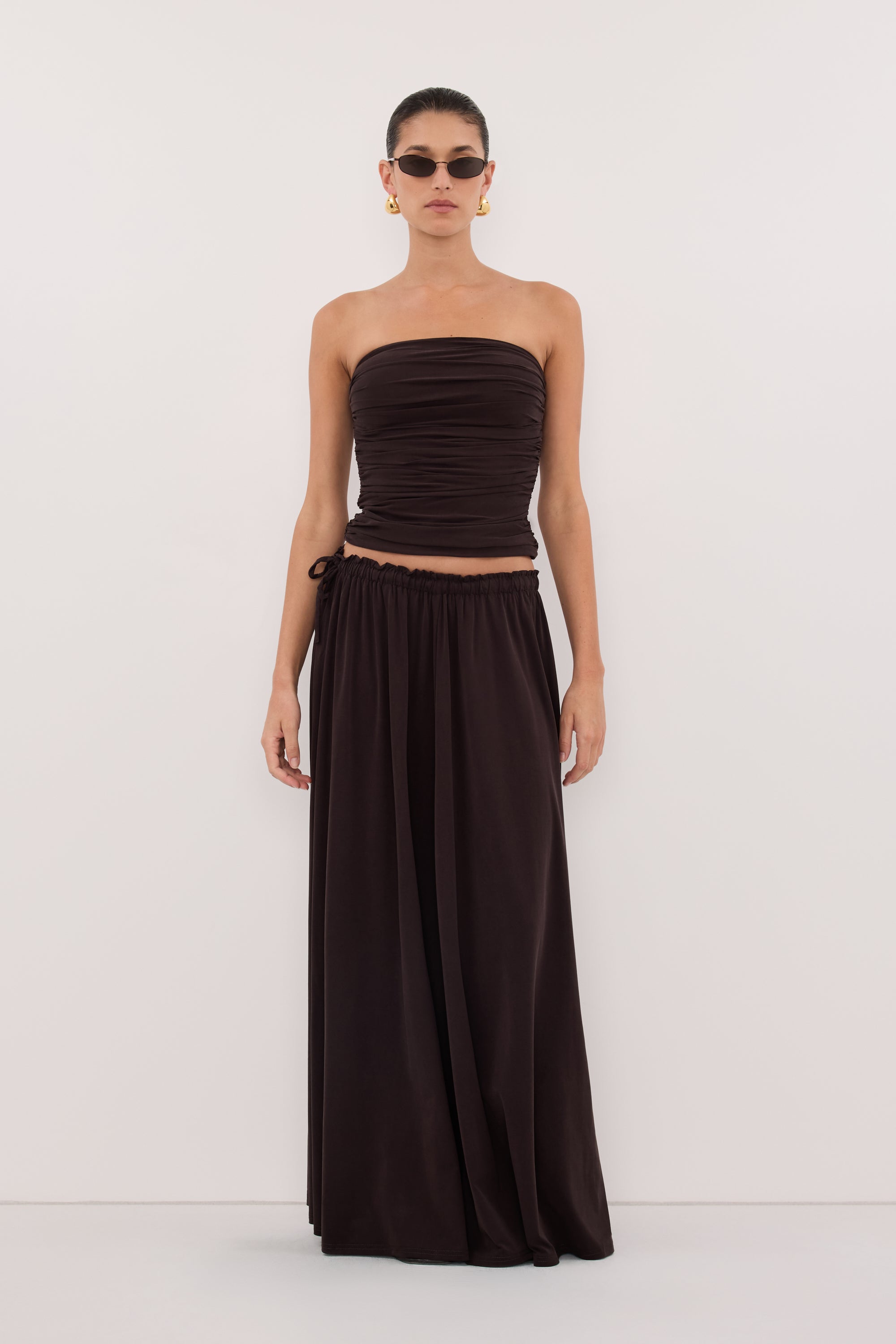 SHARI BURNT CHOC STRAPLESS BANDEAU TOP