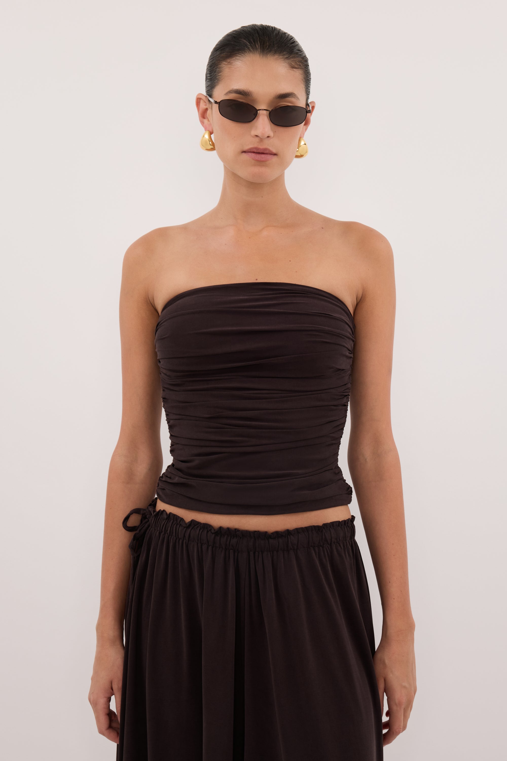 SHARI BURNT CHOC STRAPLESS BANDEAU TOP